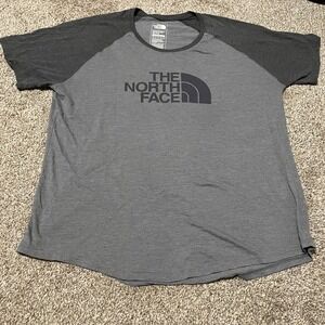 The North Face Womens Gray Raglan Short Sleeve Logo T-Shirt XL/TG